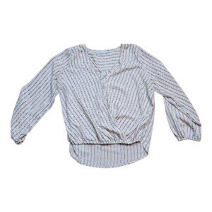 Faith & Asher Cream Striped Crossover Blouse